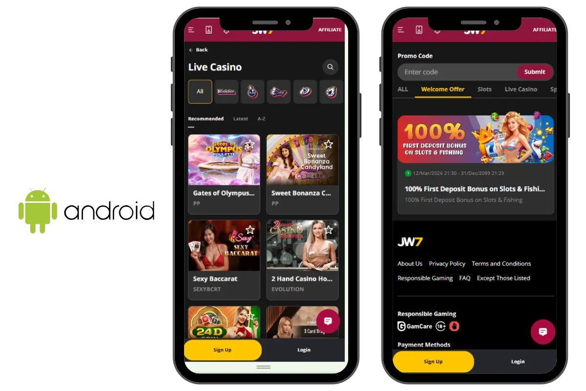 JWIN7 Bangladesh betting and casino app shown on mobile devices