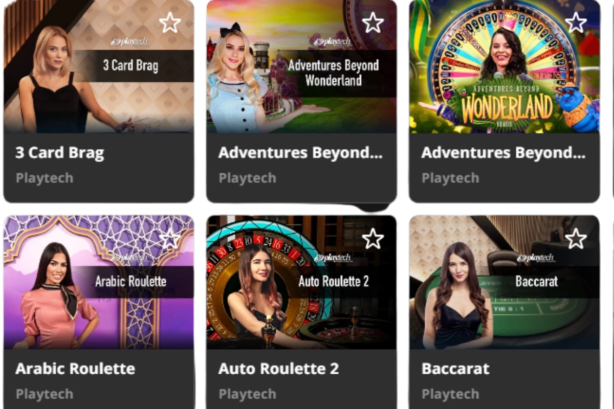 JWIN7 Live casino view with wheel, card and number game-show tables